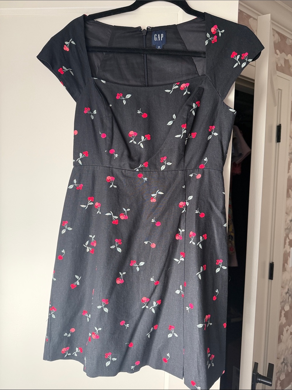 GAP Black Mini Dress with Red Cherry Print
